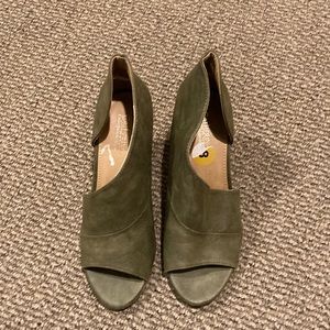 Olive green peep toe heels